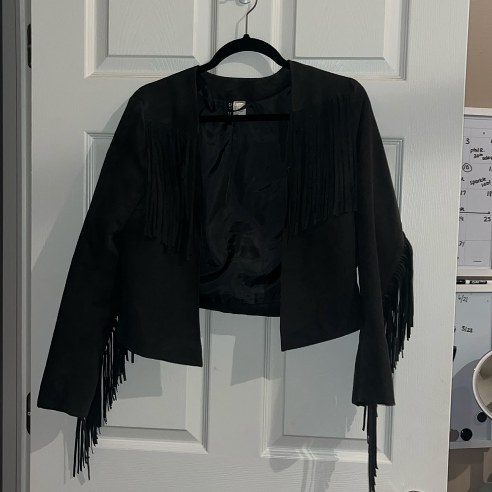 Faux suede fringe jackett